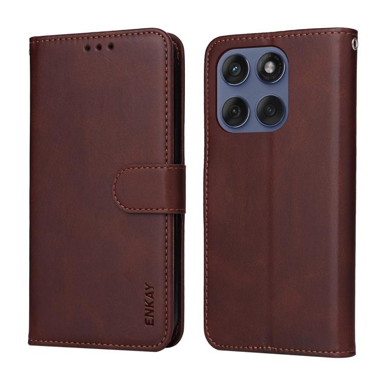 For Motorola Edge 60 Fusion ENKAY Card Wallet Calf Texture Leather Phone Case with Screen Film