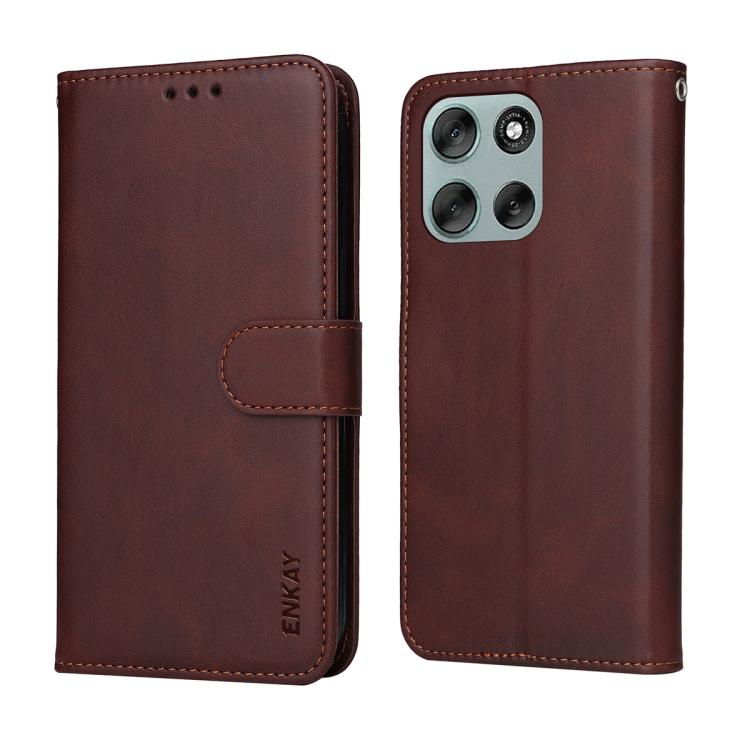 For Motorola Moto G86 / G86 Power ENKAY Card Wallet Calf Texture Leather Phone Case with Screen Film