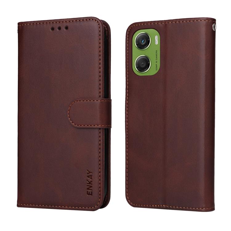 For Motorola Moto G06 4G / G06 Power 4G ENKAY Card Wallet Calf Texture Leather Phone Case with Screen Film
