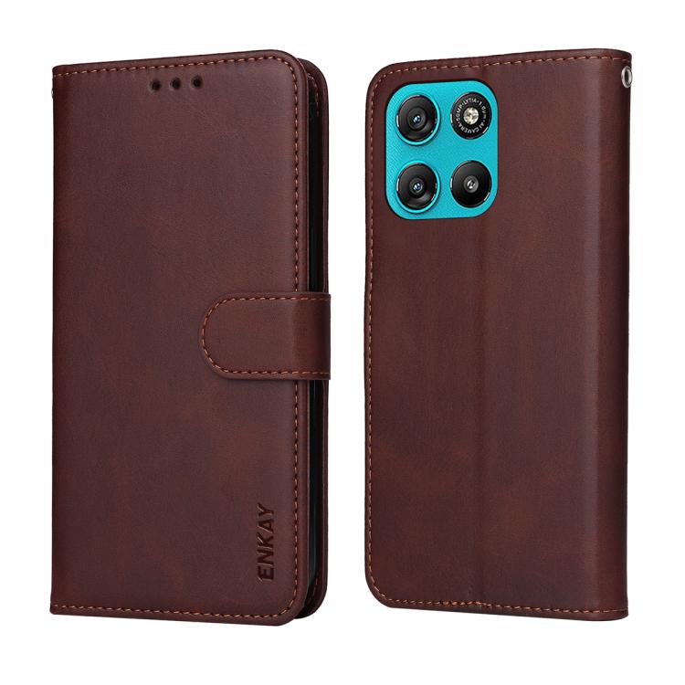 For Motorola Moto G67 Power ENKAY Card Wallet Calf Texture Leather Phone Case with Screen Film