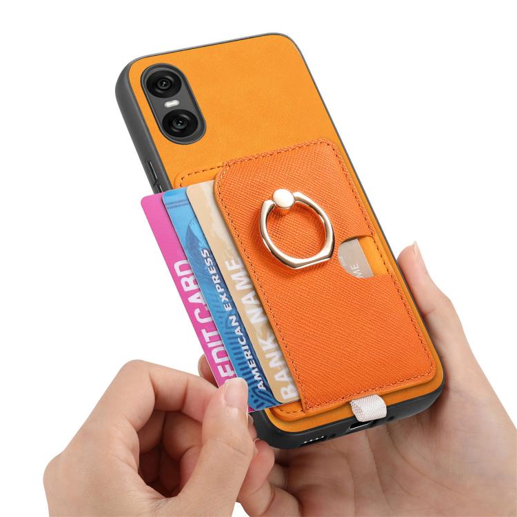 For Sony Xperia 10 VI Retro Cross Leather Ring Side Insert Card Bag MagSafe Phone Case