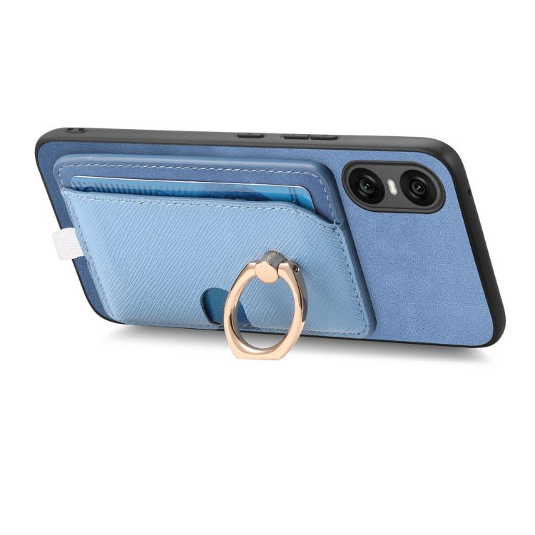 For Sony Xperia 10 VI Retro Cross Leather Ring Side Insert Card Bag MagSafe Phone Case