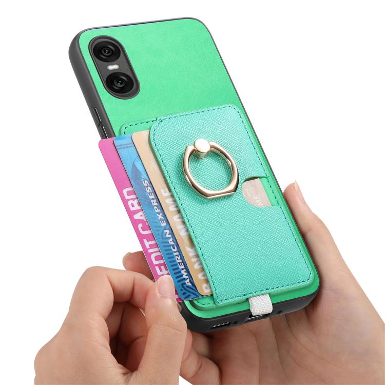 For Sony Xperia 10 VI Retro Cross Leather Ring Side Insert Card Bag MagSafe Phone Case