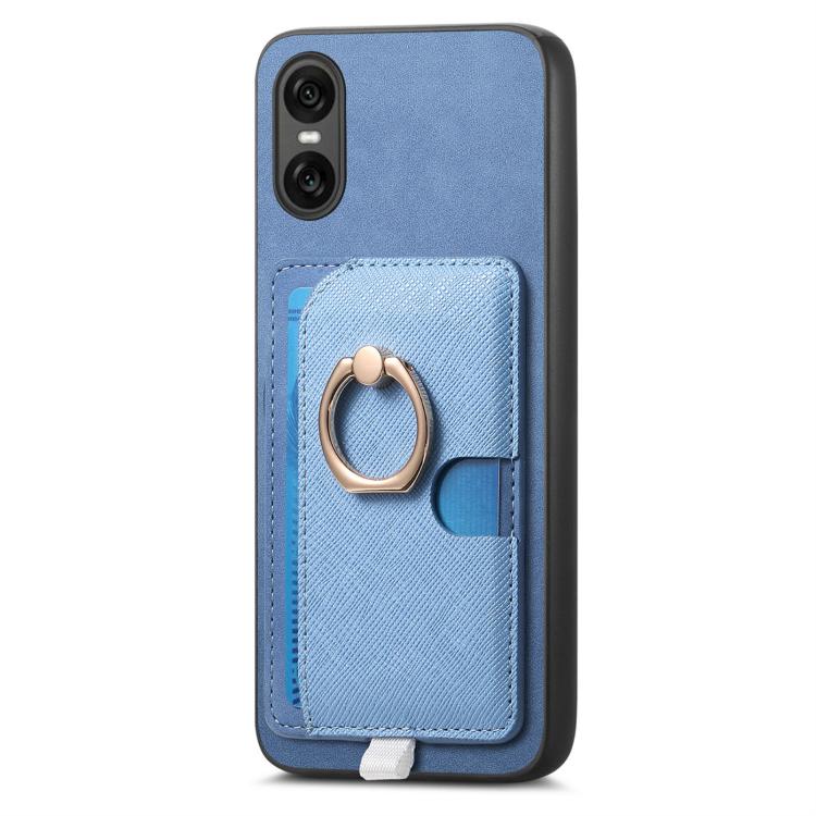 For Sony Xperia 1 VI Retro Cross Leather Ring Side Insert Card Bag MagSafe Phone Case