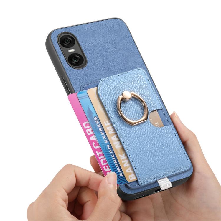For Sony Xperia 1 VI Retro Cross Leather Ring Side Insert Card Bag MagSafe Phone Case