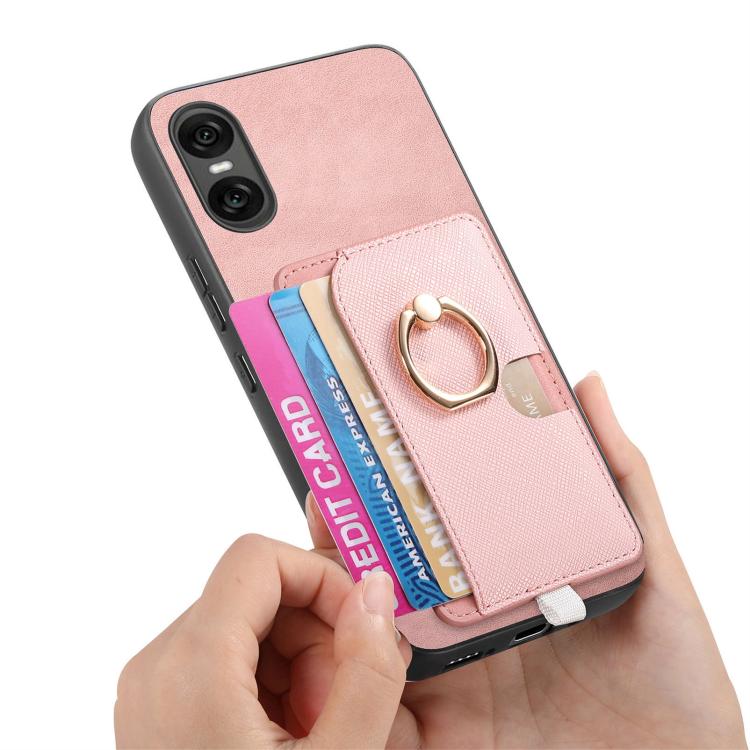 For Sony Xperia 1 VI Retro Cross Leather Ring Side Insert Card Bag MagSafe Phone Case