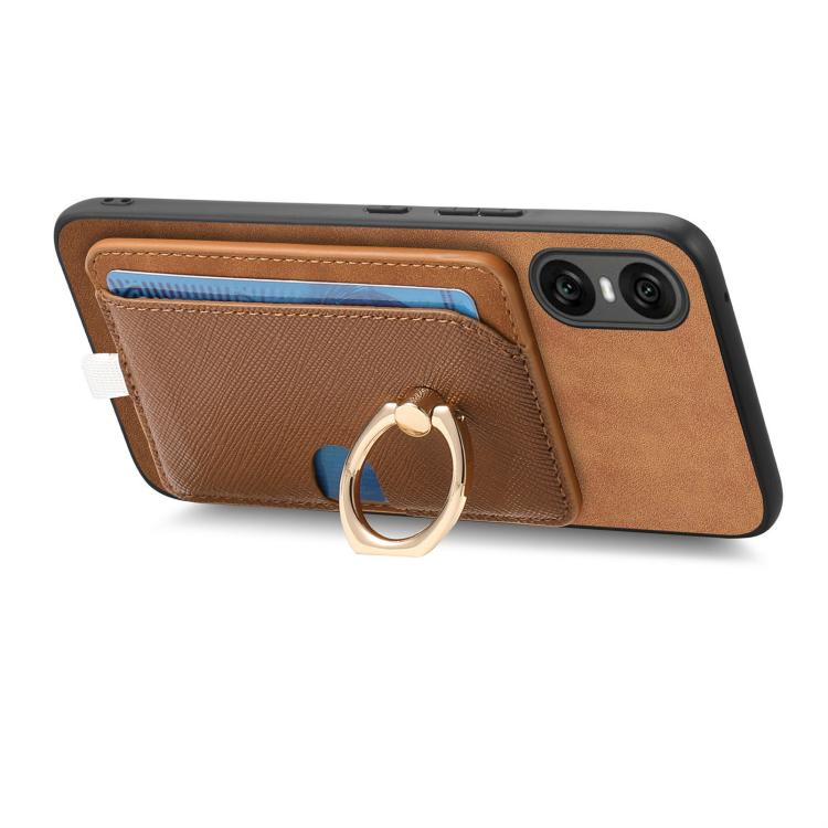 For Sony Xperia 1 VI Retro Cross Leather Ring Side Insert Card Bag MagSafe Phone Case