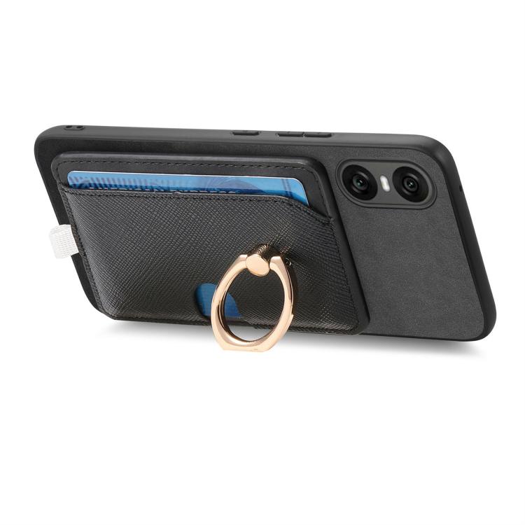 For Sony Xperia 1 VI Retro Cross Leather Ring Side Insert Card Bag MagSafe Phone Case