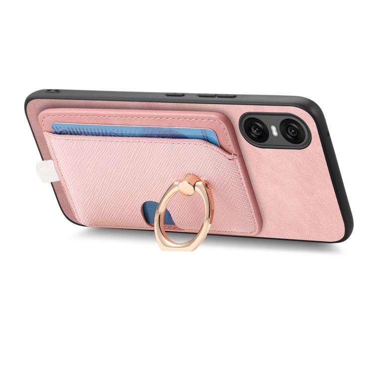 For Sony Xperia 5 V Retro Cross Leather Ring Side Insert Card Bag MagSafe Phone Case