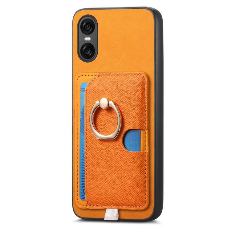 For Sony Xperia 1 V Retro Cross Leather Ring Side Insert Card Bag MagSafe Phone Case