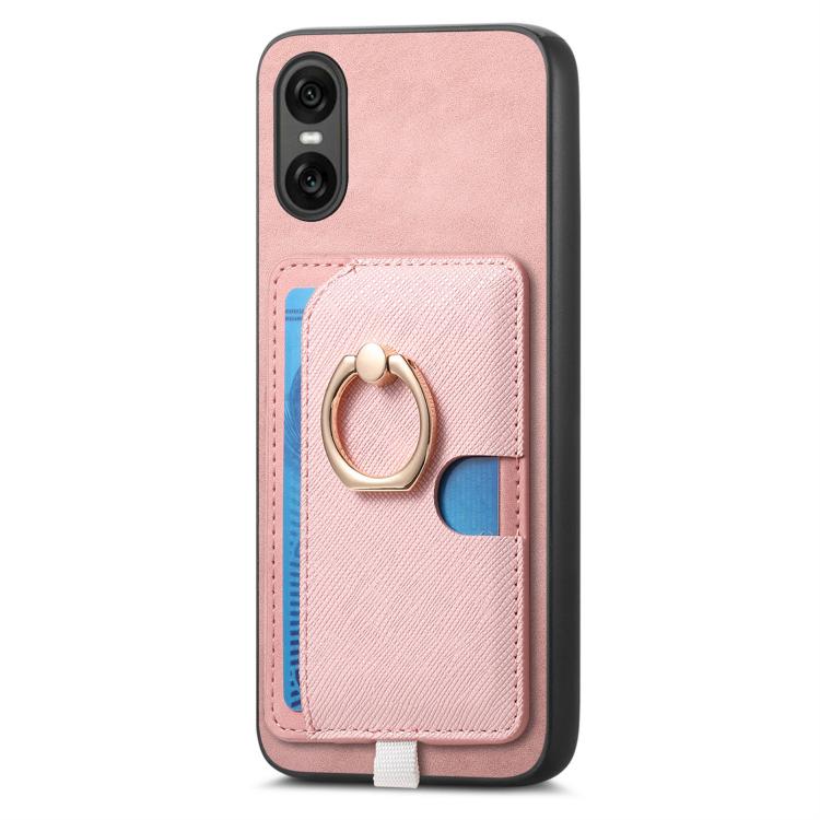 For Sony Xperia 1 V Retro Cross Leather Ring Side Insert Card Bag MagSafe Phone Case