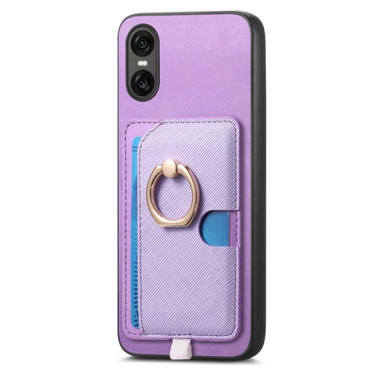 For Sony Xperia 1 V Retro Cross Leather Ring Side Insert Card Bag MagSafe Phone Case