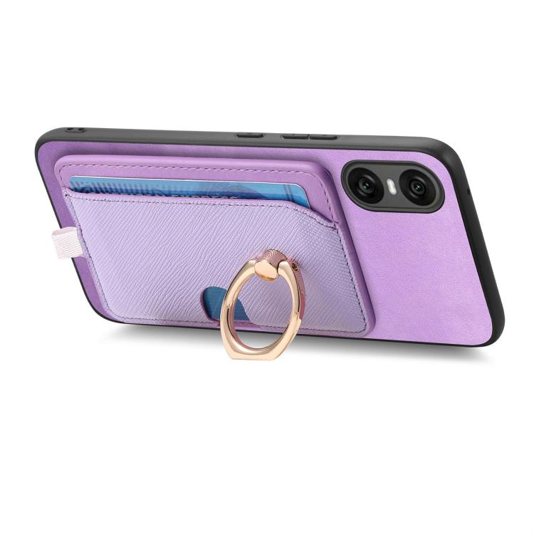 For Sony Xperia 1 V Retro Cross Leather Ring Side Insert Card Bag MagSafe Phone Case