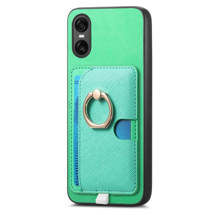 For Sony Xperia 1 V Retro Cross Leather Ring Side Insert Card Bag MagSafe Phone Case