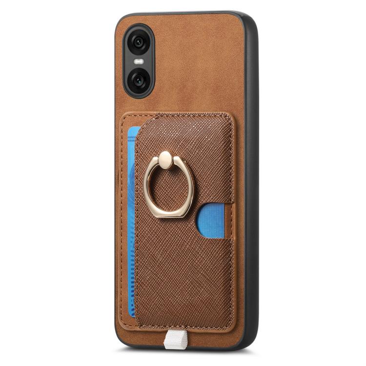 For Sony Xperia 1 V Retro Cross Leather Ring Side Insert Card Bag MagSafe Phone Case