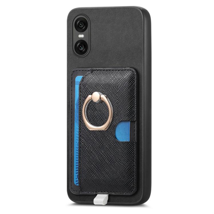 For Sony Xperia 1 V Retro Cross Leather Ring Side Insert Card Bag MagSafe Phone Case