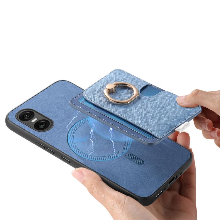 For Sony Xperia 10 V Retro Cross Leather Ring Side Insert Card Bag MagSafe Phone Case