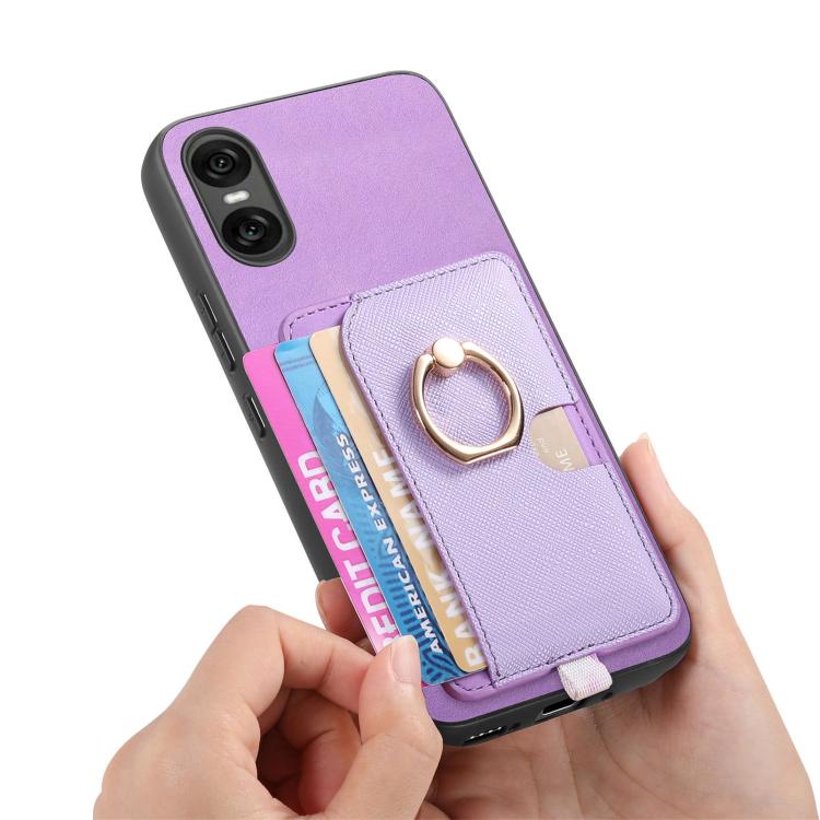 For Sony Xperia 10 V Retro Cross Leather Ring Side Insert Card Bag MagSafe Phone Case