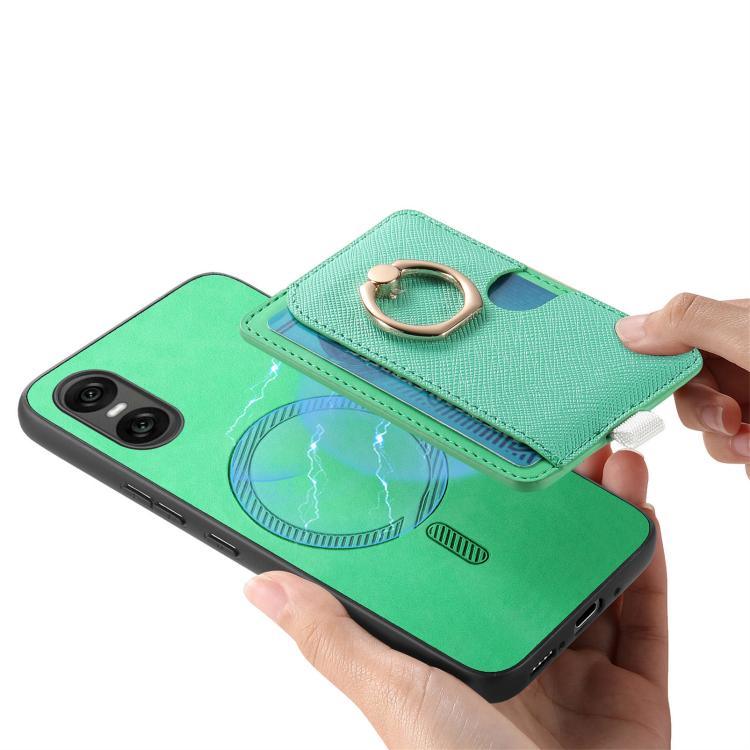 For Sony Xperia 10 V Retro Cross Leather Ring Side Insert Card Bag MagSafe Phone Case