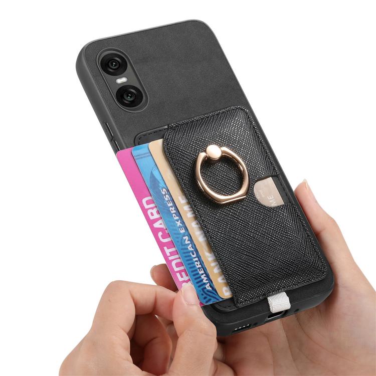 For Sony Xperia 10 V Retro Cross Leather Ring Side Insert Card Bag MagSafe Phone Case