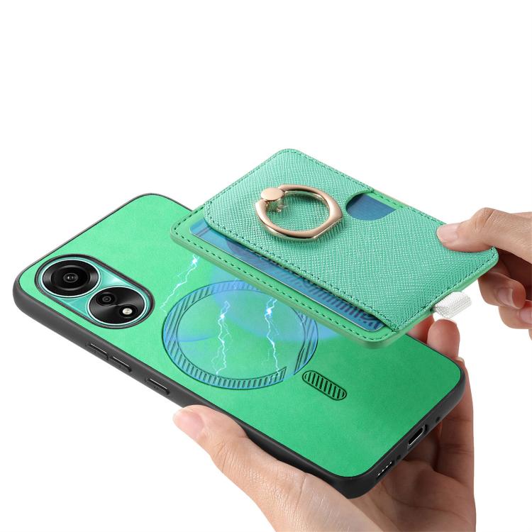 For OPPO Reno12 Pro Global Retro Cross Leather Ring Side Insert Card Bag MagSafe Phone Case