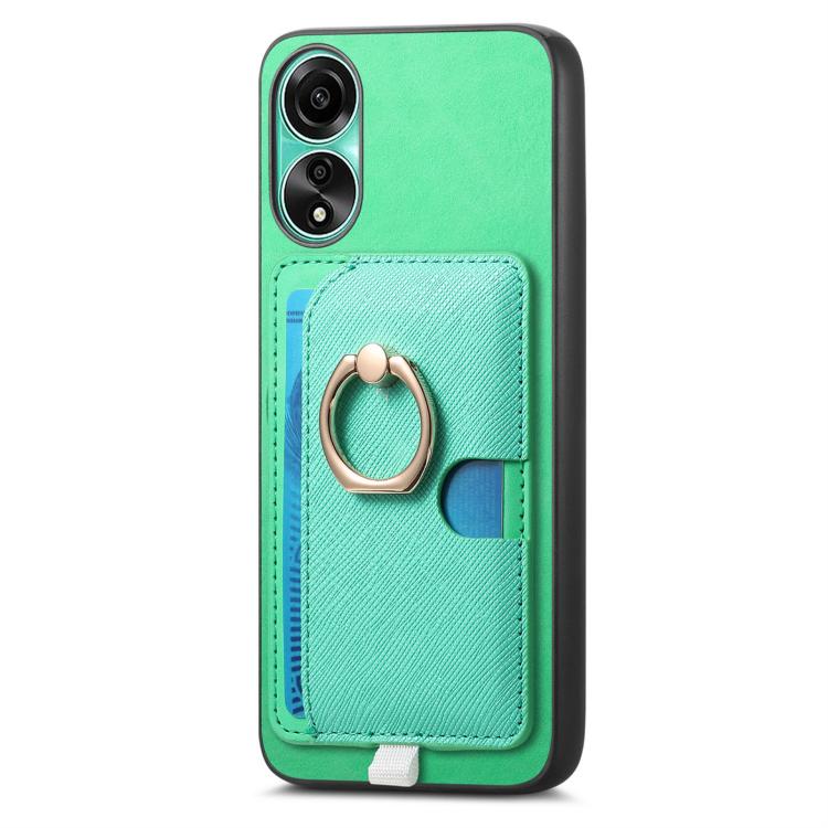 For OPPO Reno12 Global Retro Cross Leather Ring Side Insert Card Bag MagSafe Phone Case