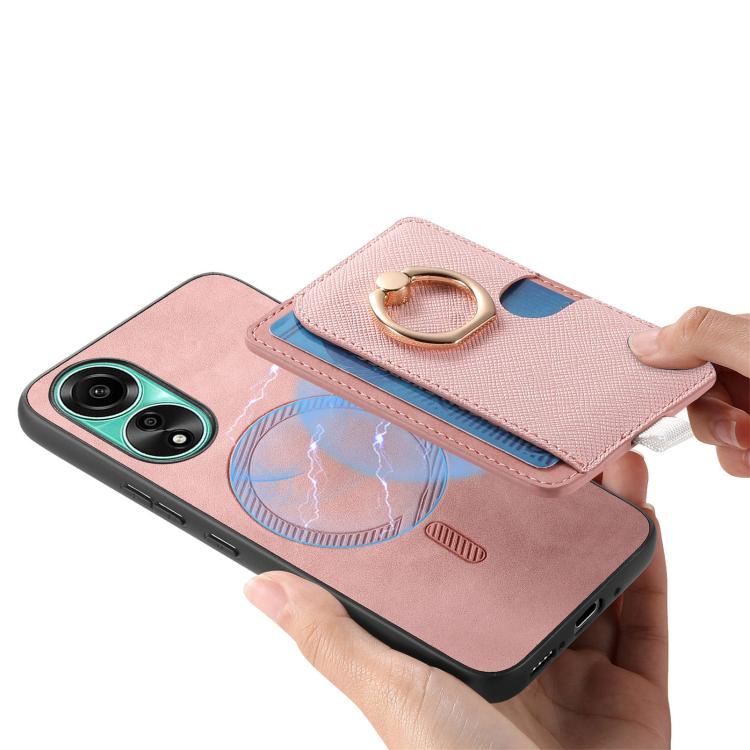 For OPPO A3 Pro Global Retro Cross Leather Ring Side Insert Card Bag MagSafe Phone Case