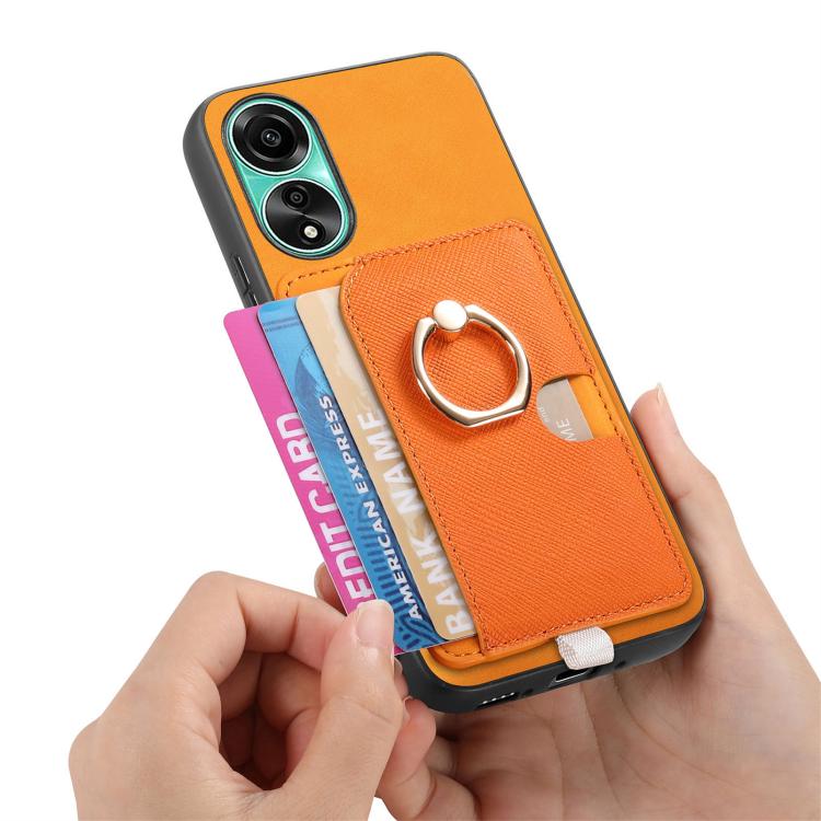 For OPPO A58 4G Retro Cross Leather Ring Side Insert Card Bag MagSafe Phone Case