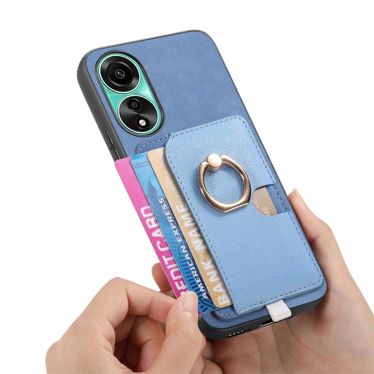 For OPPO A58 4G Retro Cross Leather Ring Side Insert Card Bag MagSafe Phone Case