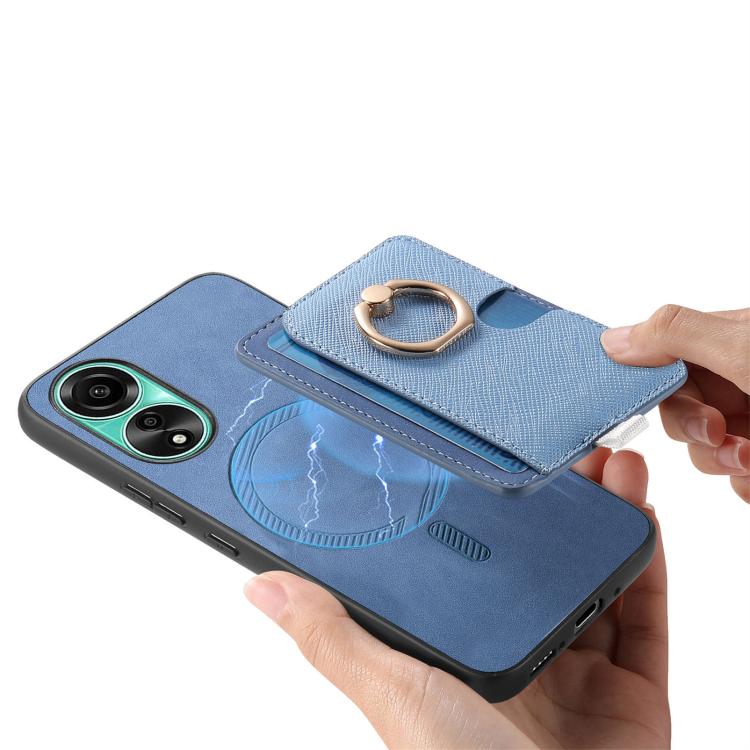 For OPPO A58 4G Retro Cross Leather Ring Side Insert Card Bag MagSafe Phone Case