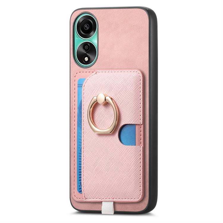 For OPPO A58 4G Retro Cross Leather Ring Side Insert Card Bag MagSafe Phone Case