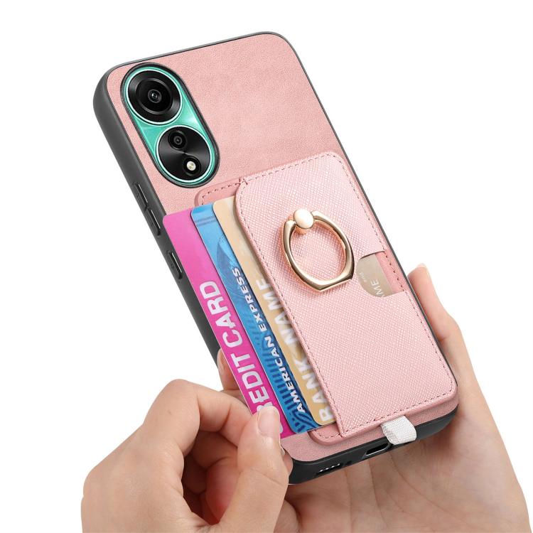 For OPPO A58 4G Retro Cross Leather Ring Side Insert Card Bag MagSafe Phone Case