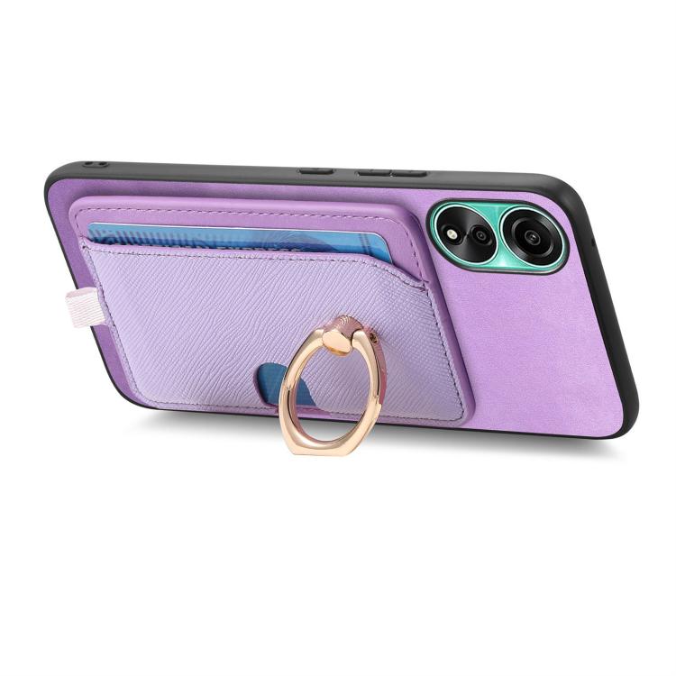 For OPPO A58 4G Retro Cross Leather Ring Side Insert Card Bag MagSafe Phone Case