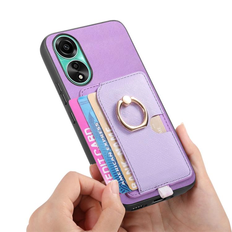 For OPPO A58 4G Retro Cross Leather Ring Side Insert Card Bag MagSafe Phone Case