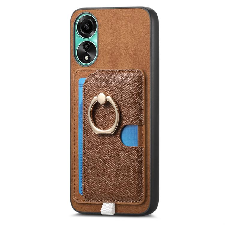 For OPPO A58 4G Retro Cross Leather Ring Side Insert Card Bag MagSafe Phone Case