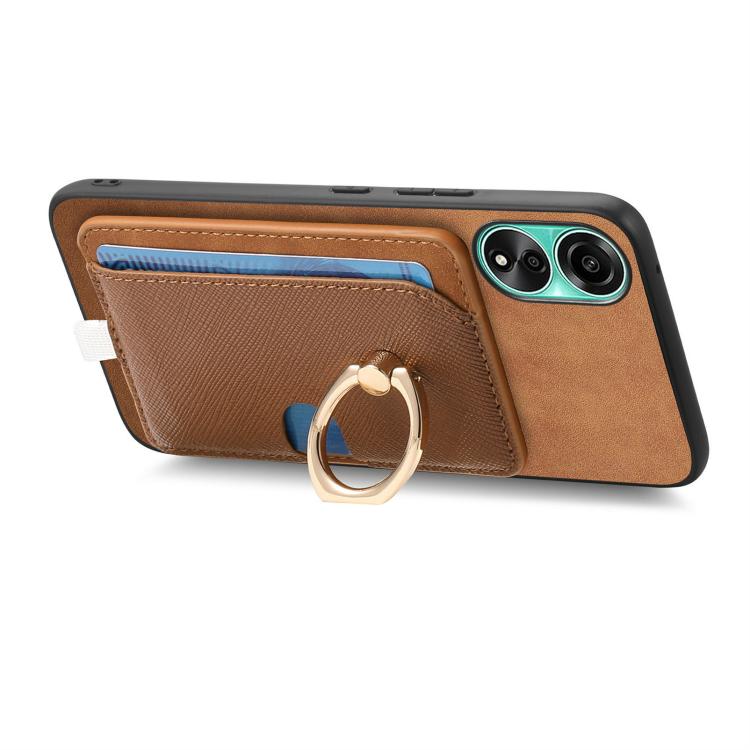 For OPPO A58 4G Retro Cross Leather Ring Side Insert Card Bag MagSafe Phone Case