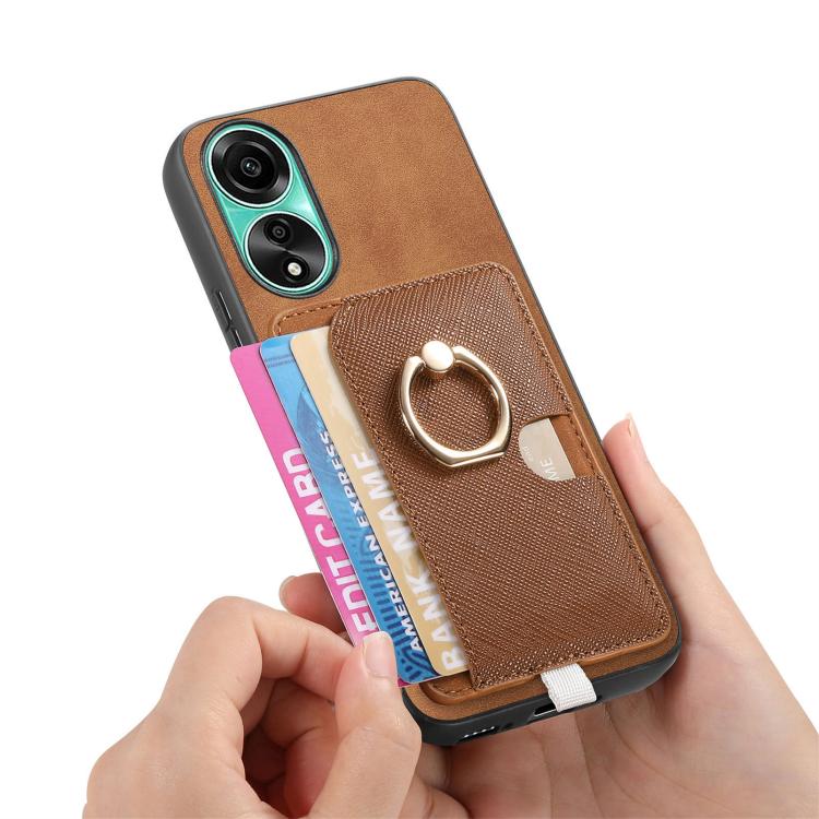 For OPPO A58 4G Retro Cross Leather Ring Side Insert Card Bag MagSafe Phone Case