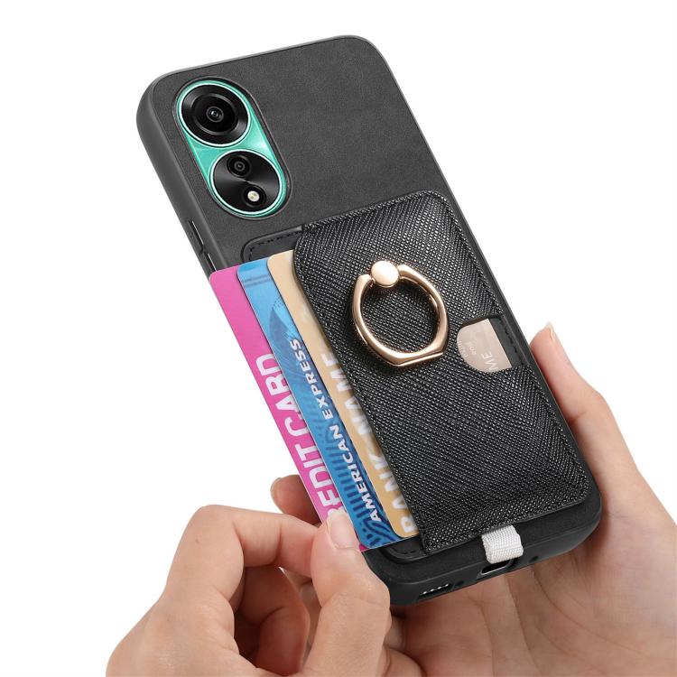 For OPPO A58 4G Retro Cross Leather Ring Side Insert Card Bag MagSafe Phone Case