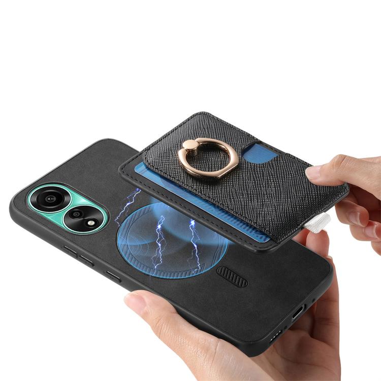 For OPPO A58 4G Retro Cross Leather Ring Side Insert Card Bag MagSafe Phone Case