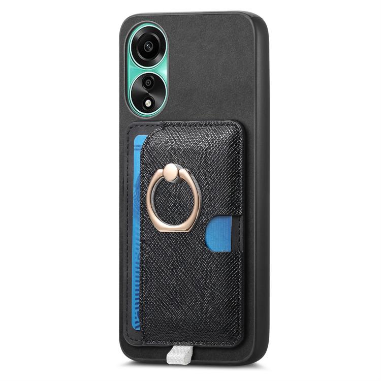 For OPPO A78 4G Retro Cross Leather Ring Side Insert Card Bag MagSafe Phone Case