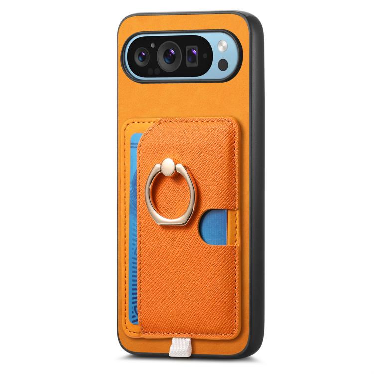 For Google Pixel 8a Retro Cross Leather Ring Side Insert Card Bag MagSafe Phone Case