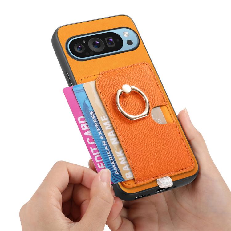 For Google Pixel 8a Retro Cross Leather Ring Side Insert Card Bag MagSafe Phone Case