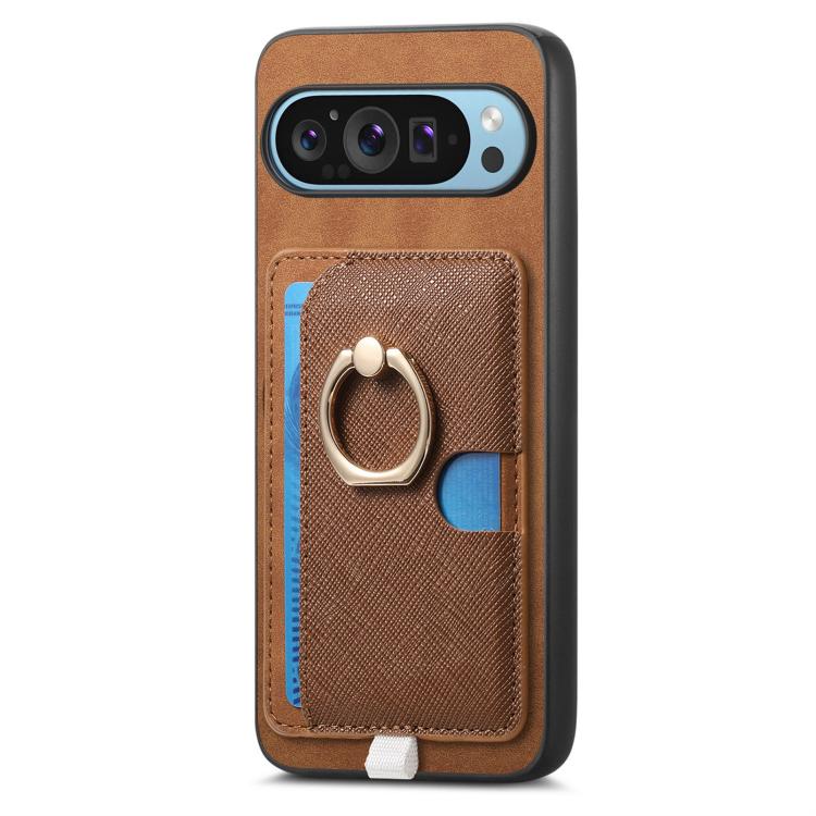 For Google Pixel 8 Pro Retro Cross Leather Ring Side Insert Card Bag MagSafe Phone Case