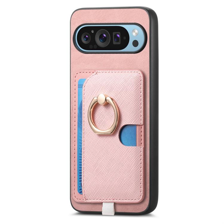 For Google Pixel 8 Retro Cross Leather Ring Side Insert Card Bag MagSafe Phone Case