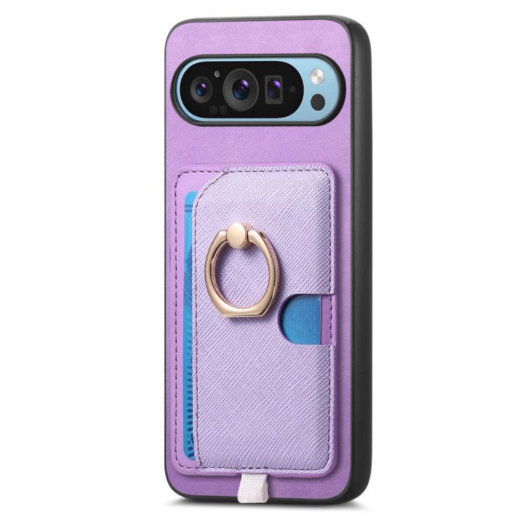 For Google Pixel 8 Retro Cross Leather Ring Side Insert Card Bag MagSafe Phone Case