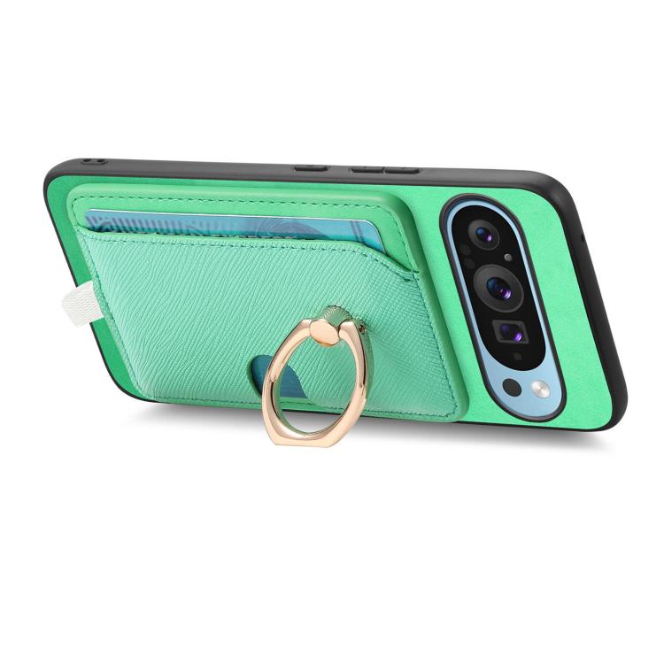 For Google Pixel 8 Retro Cross Leather Ring Side Insert Card Bag MagSafe Phone Case
