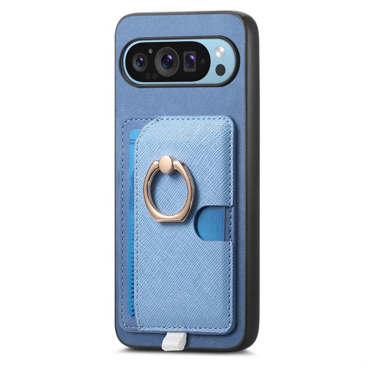 For Google Pixel 7 Pro Retro Cross Leather Ring Side Insert Card Bag MagSafe Phone Case