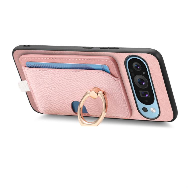 For Google Pixel 7 Pro Retro Cross Leather Ring Side Insert Card Bag MagSafe Phone Case
