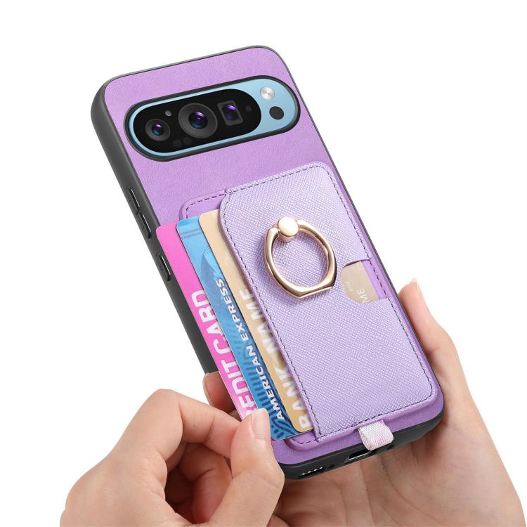 For Google Pixel 7 Pro Retro Cross Leather Ring Side Insert Card Bag MagSafe Phone Case
