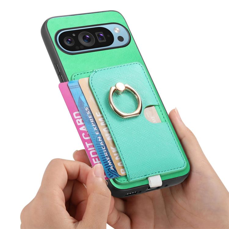 For Google Pixel 7 Pro Retro Cross Leather Ring Side Insert Card Bag MagSafe Phone Case